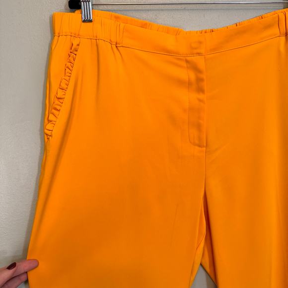 Anthology Trouser Pants Plus 16 Yellow Straight Leg Ruffles High Rise Flat Front - Picture 3 of 8